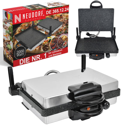 Neudorf Lahmacun Makinesi Multigrill 2000W mit Kasserolle | Elektro Kontaktgrill, Toaster & Kochset mit Antihaftbeschichtung